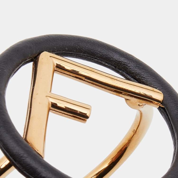 Pre Owned Fendi Black Leather F is Fendi Hinged Bracelet S