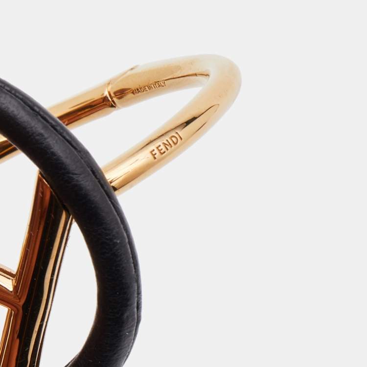 Pre Owned Fendi Black Leather F is Fendi Hinged Bracelet S