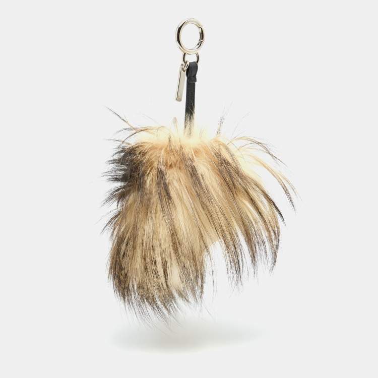 Pre Owned Fendi Mulitcolor Fox Fur and Leather Eye Studded Cube Monster Bag Charm