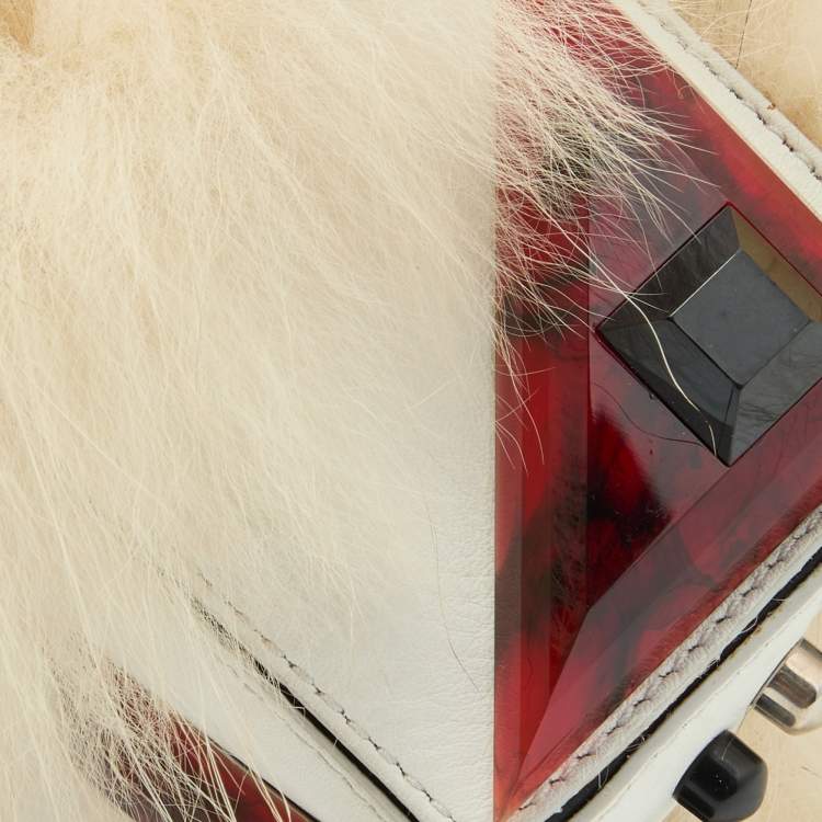 Pre Owned Fendi Mulitcolor Fox Fur and Leather Eye Studded Cube Monster Bag Charm