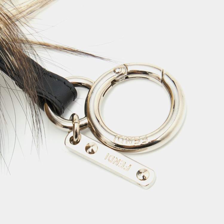 Pre Owned Fendi Mulitcolor Fox Fur and Leather Eye Studded Cube Monster Bag Charm