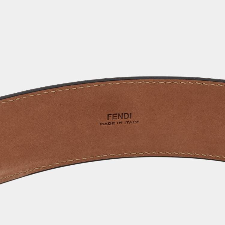 Pre Owned Fendi Brown/Black Zucca Embossed Leather F Buckle Belt 90CM