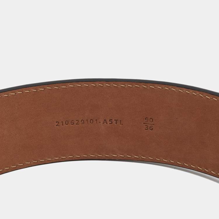 Pre Owned Fendi Brown/Black Zucca Embossed Leather F Buckle Belt 90CM