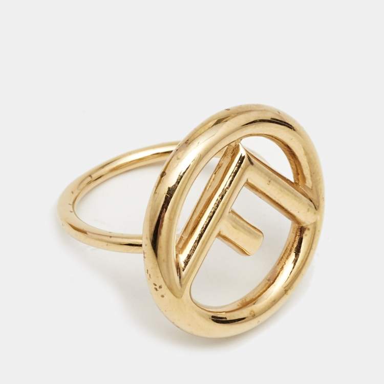 Pre Owned Fendi F Is Fendi Gold Tone Ring Size EU 59