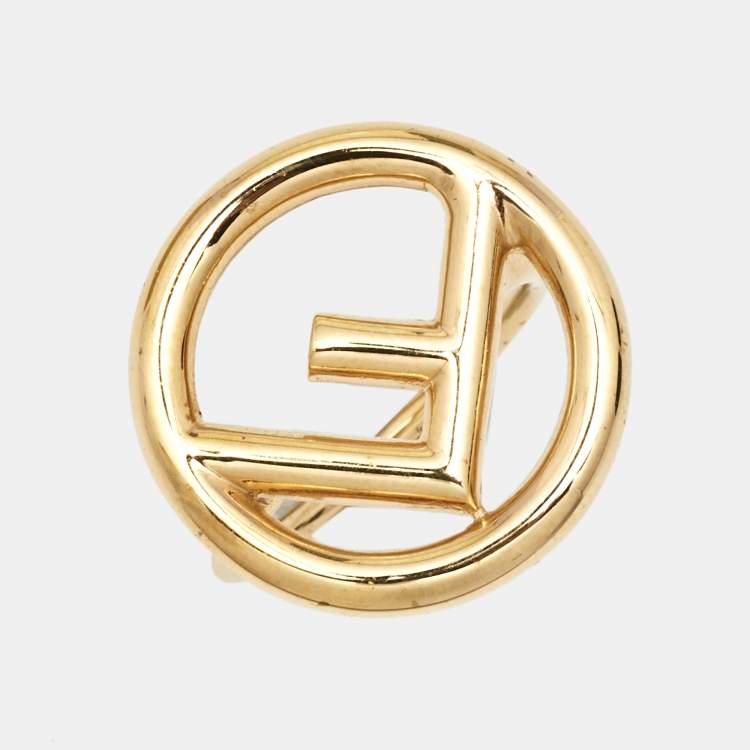 Pre Owned Fendi F Is Fendi Gold Tone Ring Size EU 59