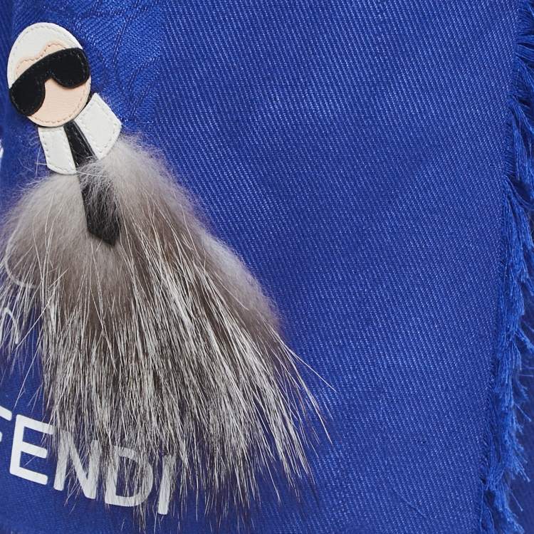 Pre Owned Fendi Blue Applique Detail Karlito Silk & Wool Shawl