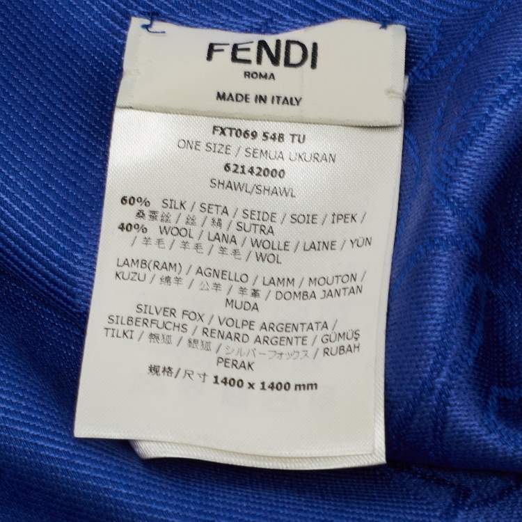 Pre Owned Fendi Blue Applique Detail Karlito Silk & Wool Shawl