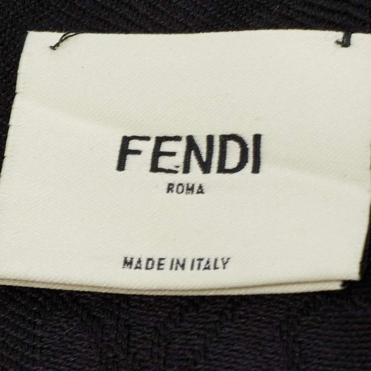 Pre Owned Fendi Black Applique Detail Karlito Silk & Wool Scarf