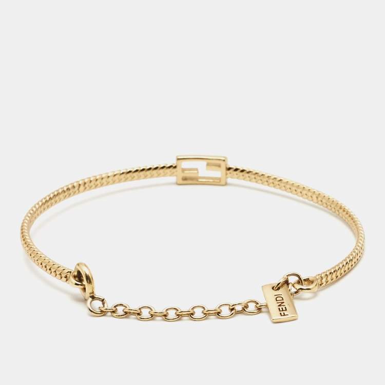 Pre Owned Fendi Baguette Logo Gold Tone Chain Bracelet