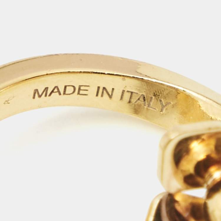 Pre Owned Fendi Flower Motif Two Tone Open Ring Size S
