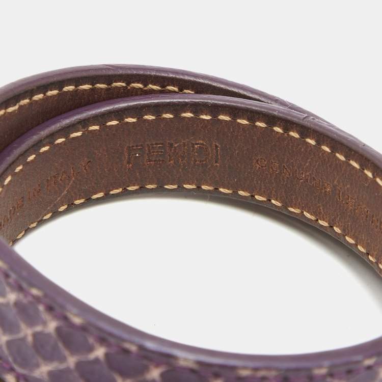 Pre Owned Fendi Purple Leather Gold Tone Double Wrap Bracelet