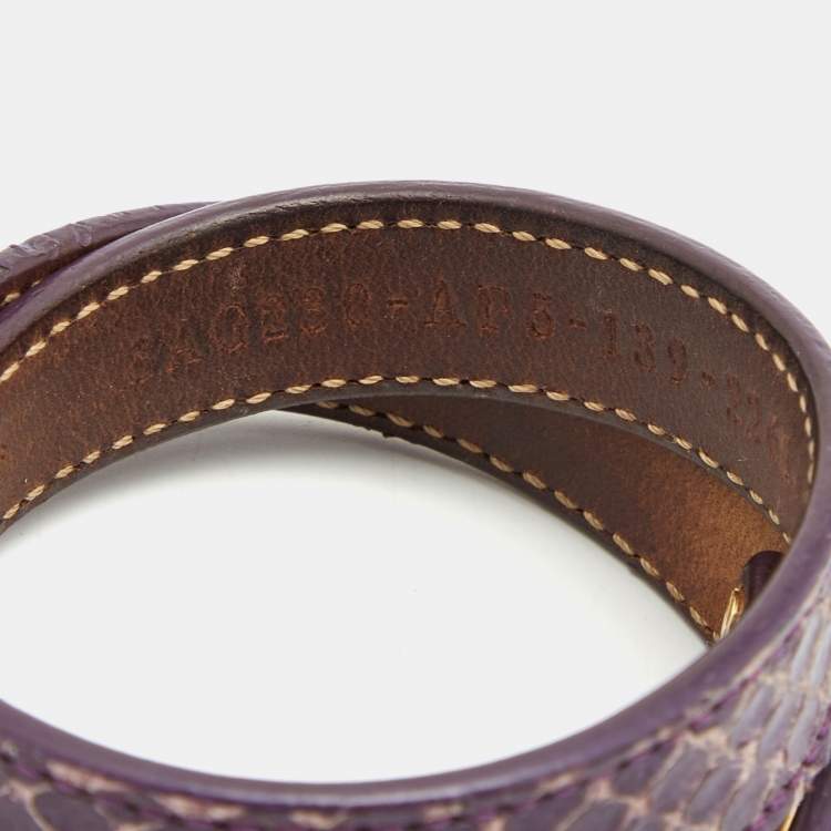 Pre Owned Fendi Purple Leather Gold Tone Double Wrap Bracelet