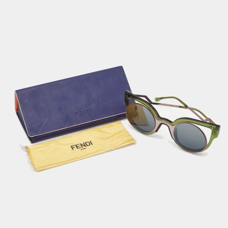 Pre Owned Fendi Green/Old Rose FF 0137/S Paradeyes Cat Eye Sunglasses 