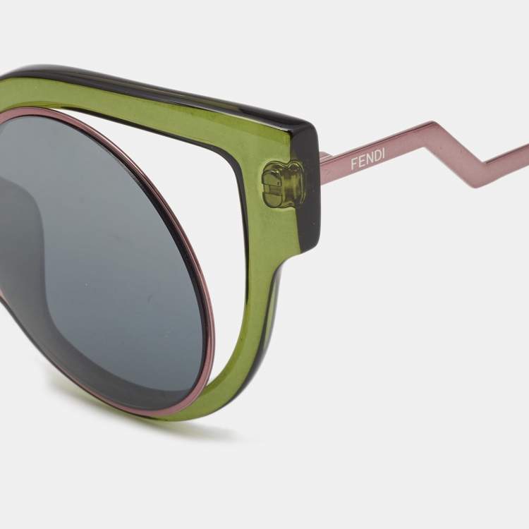 Pre Owned Fendi Green/Old Rose FF 0137/S Paradeyes Cat Eye Sunglasses 