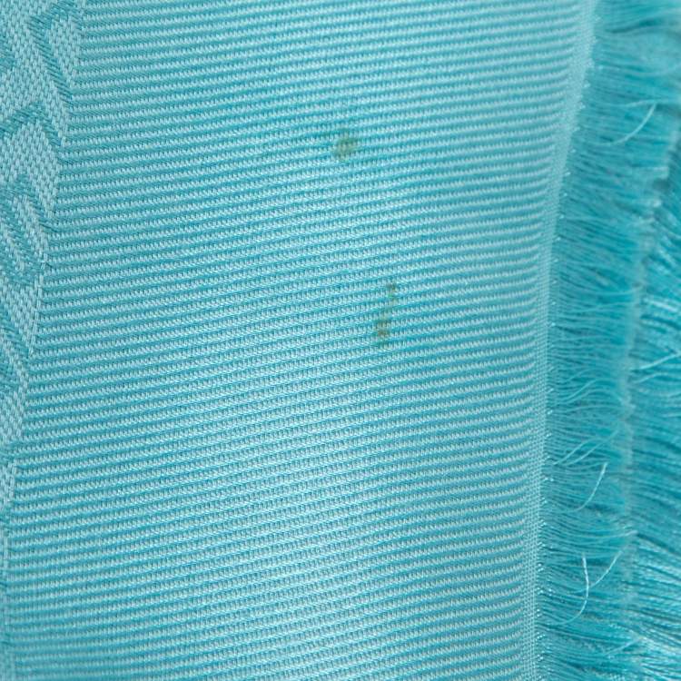 Pre Owned Fendi Blue FF Monogram Jacquard Silk & Wool Shawl 