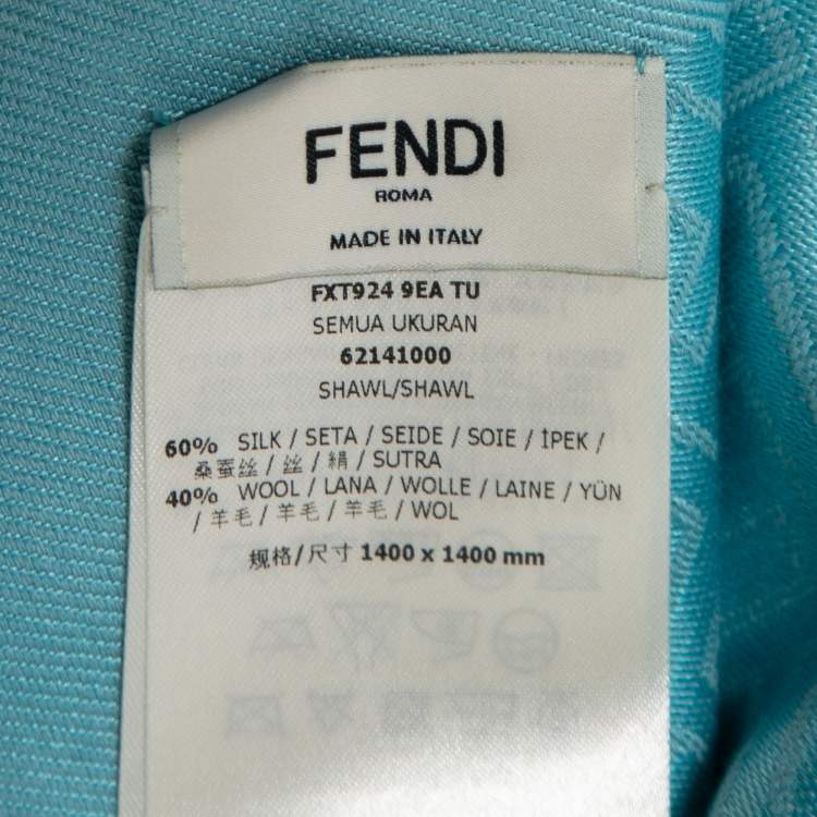 Pre Owned Fendi Blue FF Monogram Jacquard Silk & Wool Shawl 