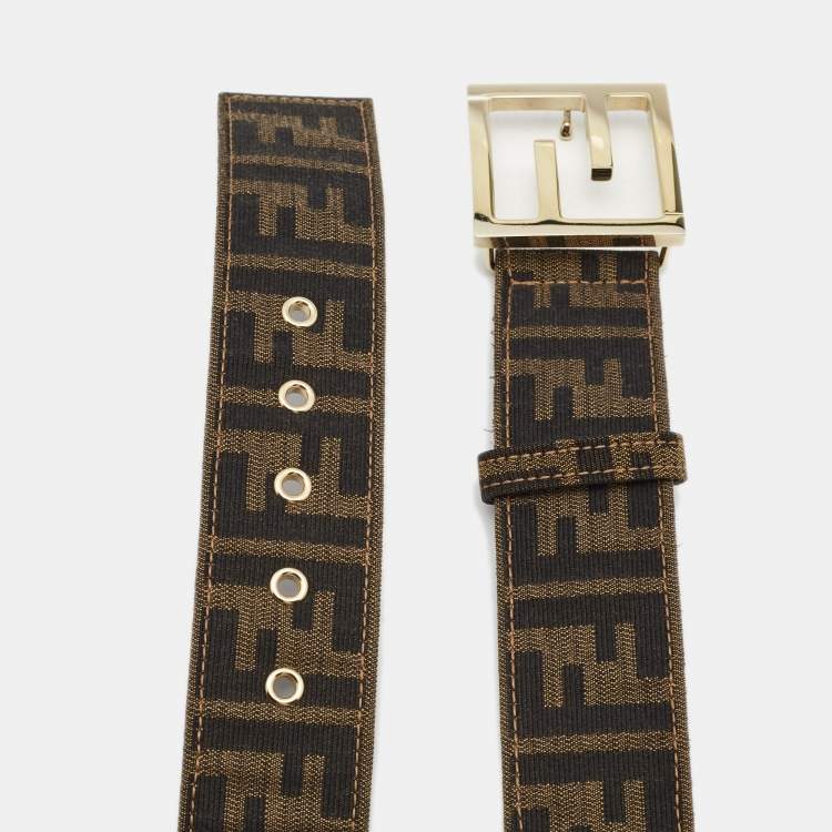Pre Owned Fendi Tobacco Zucca Canvas and Leather FF Buckle Belt 90CM