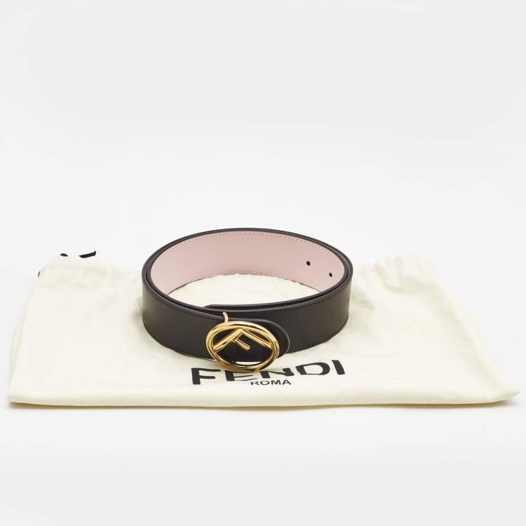 Pre Owned Fendi Black/Pink Leather F Logo Round Reversible Belt