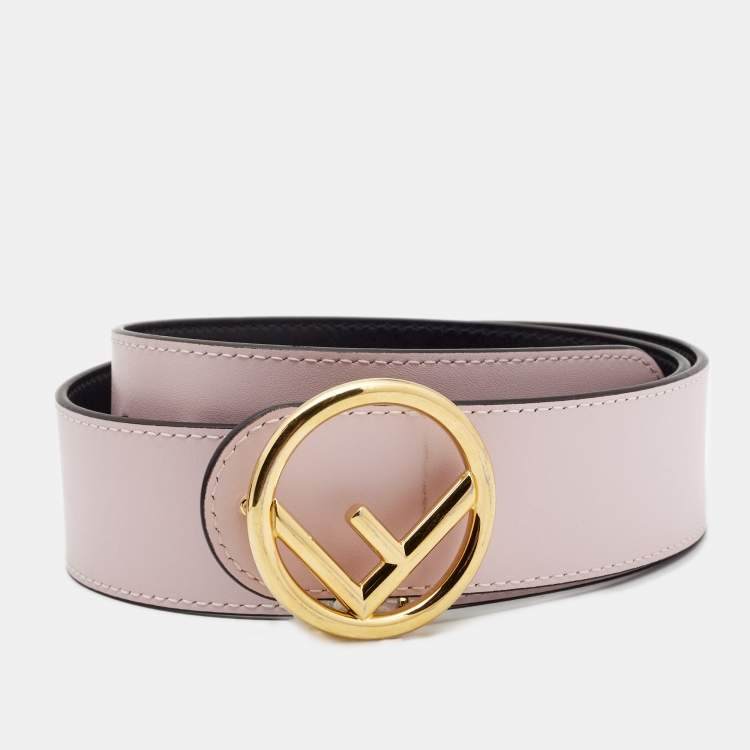Pre Owned Fendi Black/Pink Leather F Logo Round Reversible Belt