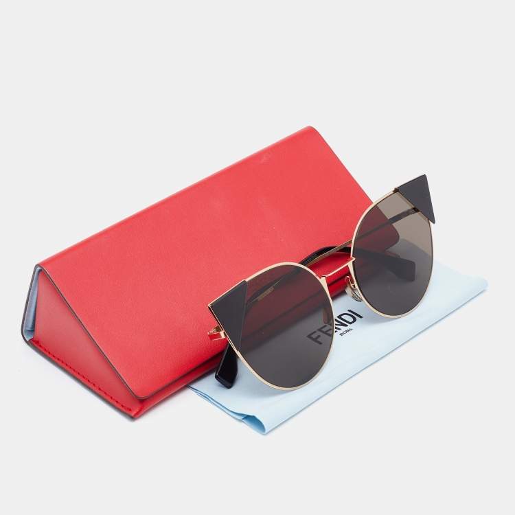 Pre Owned Fendi Gold/Black FF091/S Cate Eye Sunglasses