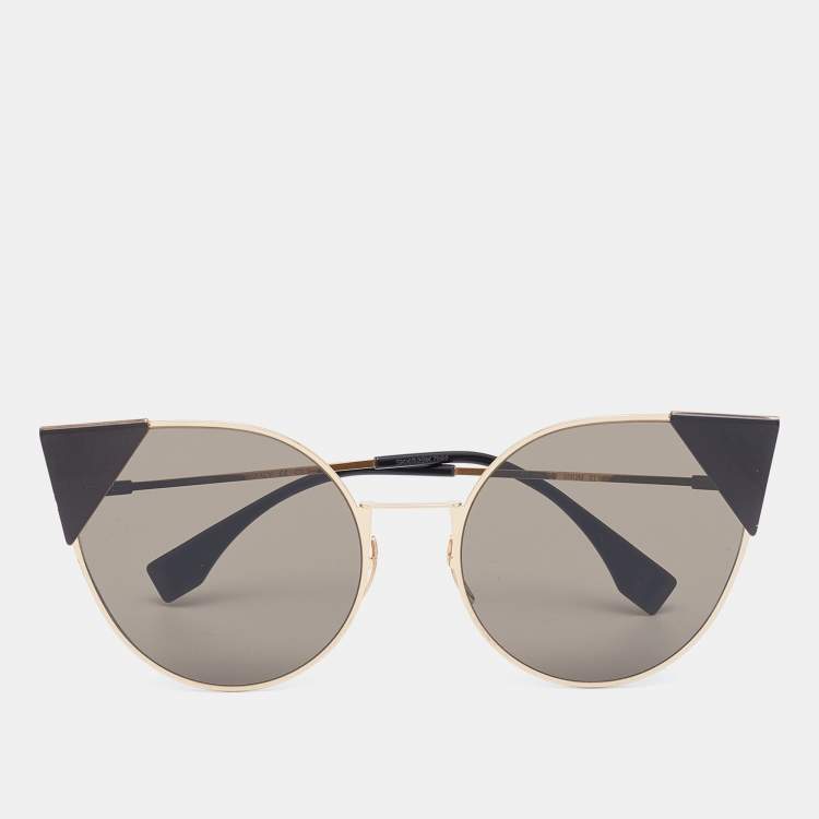 Pre Owned Fendi Gold/Black FF091/S Cate Eye Sunglasses