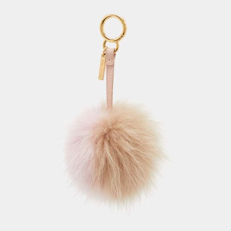 Pre Owned Fendi Light Pink & Brown Fur Pom Pom Bag Charm
