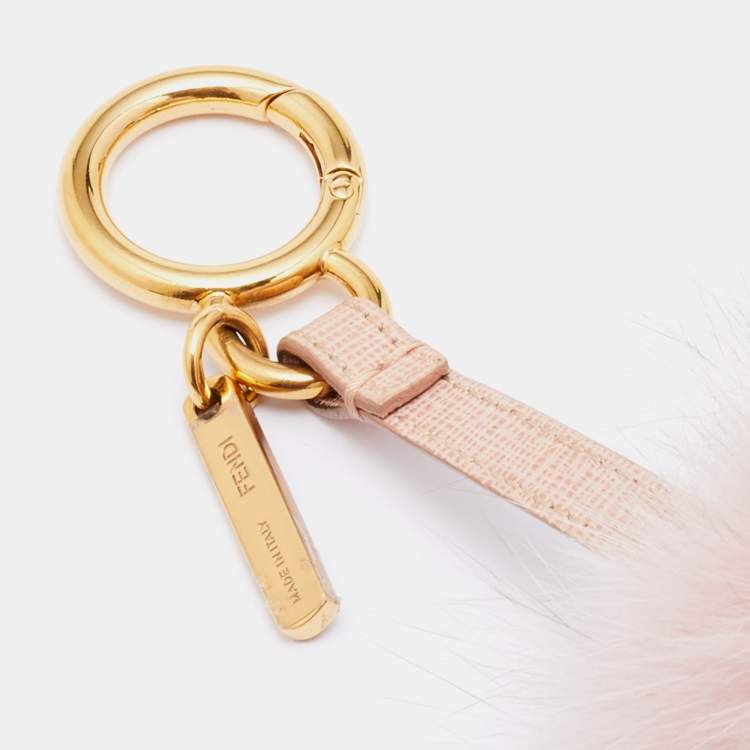 Pre Owned Fendi Light Pink & Brown Fur Pom Pom Bag Charm