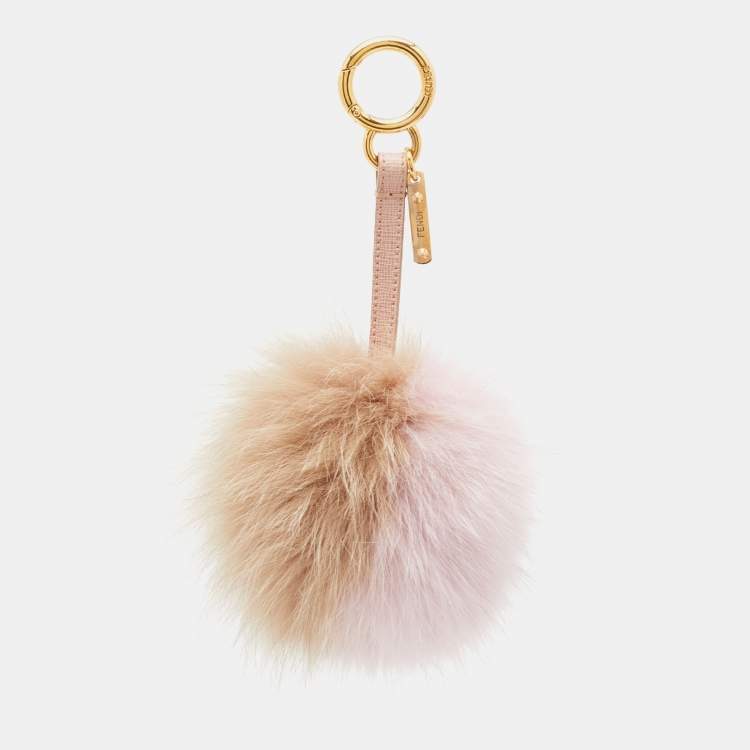 Pre Owned Fendi Light Pink & Brown Fur Pom Pom Bag Charm
