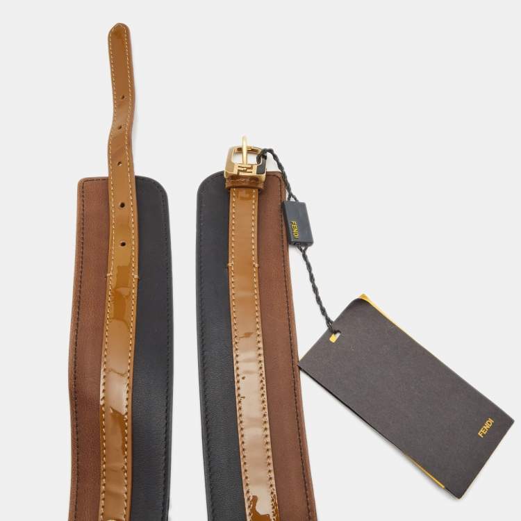 Pre Owned Fendi Tri Color Patent and Leather FF Buckle Wide Belt 70CM