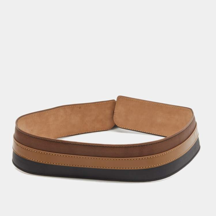 Pre Owned Fendi Tri Color Patent and Leather FF Buckle Wide Belt 70CM