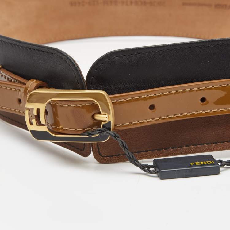 Pre Owned Fendi Tri Color Patent and Leather FF Buckle Wide Belt 70CM