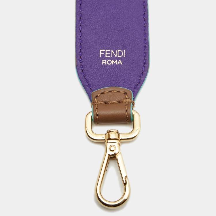 Pre Owned Fendi Purple/Beige Leather Shoulder Bag Strap 