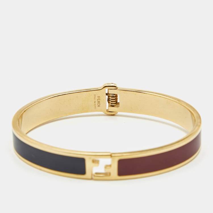 Pre Owned Fendi Fendista Bicolor Enamel Gold Tone Bracelet M