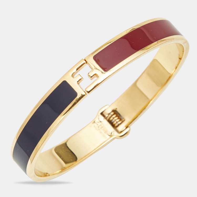 Pre Owned Fendi Fendista Bicolor Enamel Gold Tone Bracelet M
