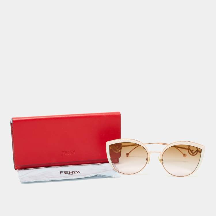Pre Owned Fendi Pink/Rose Gold Tone FF 0290/S Gradient Cat Eye Sunglasses