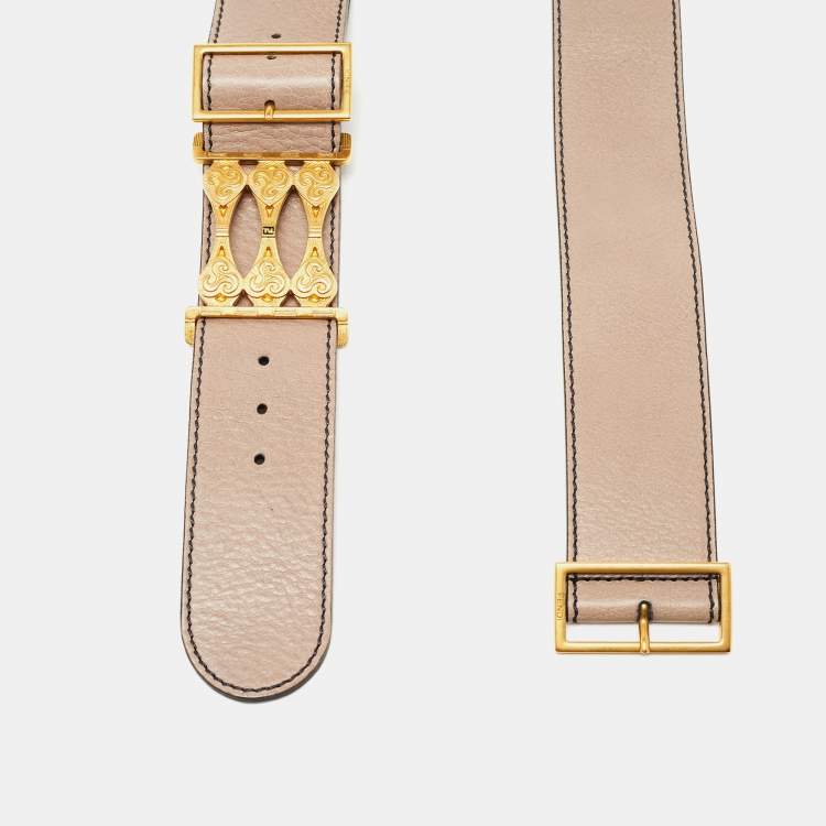 Pre Owned Fendi Beige Leather Double Buckle Belt 95CM