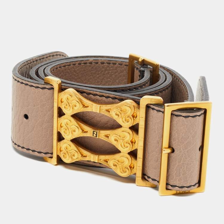 Pre Owned Fendi Beige Leather Double Buckle Belt 95CM