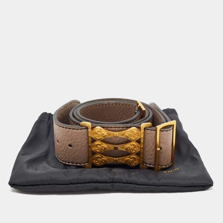 Pre Owned Fendi Beige Leather Double Buckle Belt 95CM