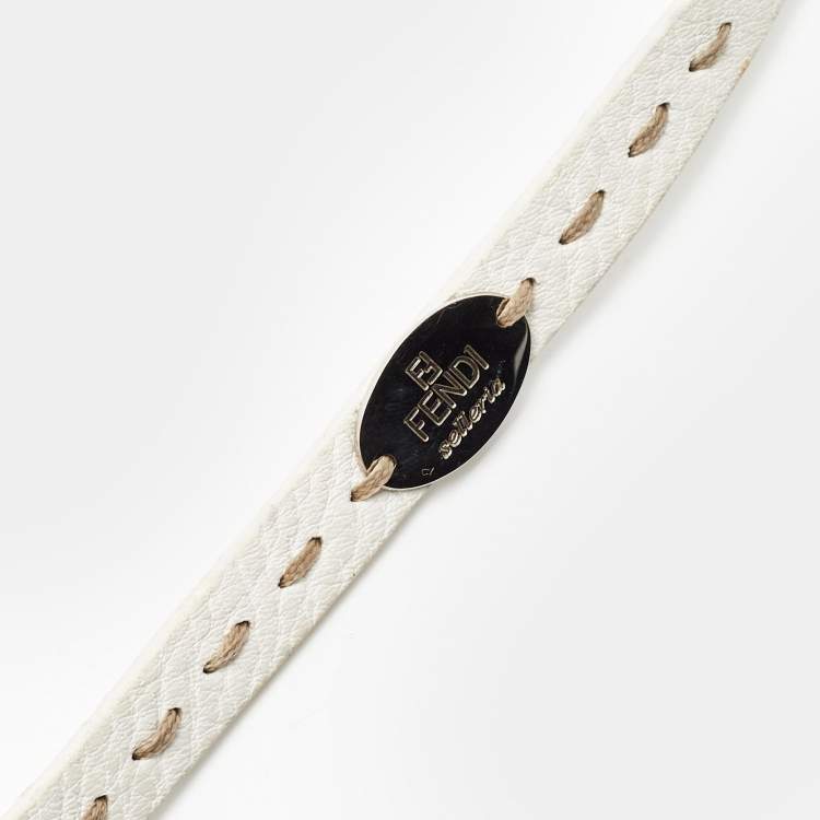 Pre Owned Fendi Selleria White Leather Silver Tone Double Wrap Bracelet 
