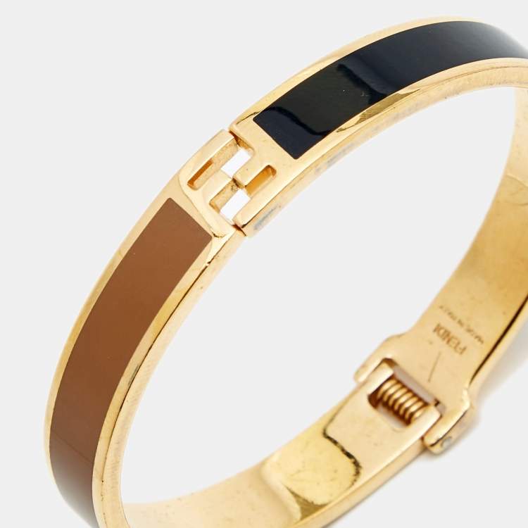 Fendi | Jewelry | Fendi Sta Bicolor Enamel Gold Tone Wide Bracelet S |  Poshmark