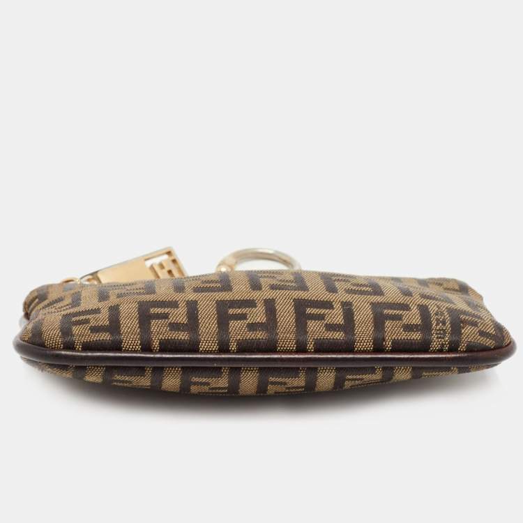 Pre Owned Fendi Tobacco Zucchino Canvas Pouch Key Ring