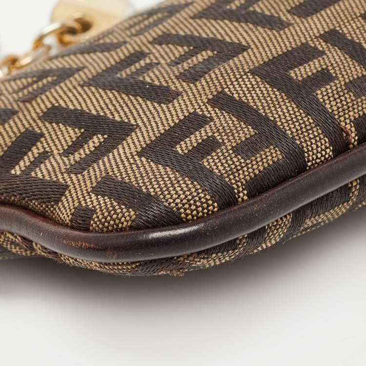 Pre Owned Fendi Tobacco Zucchino Canvas Pouch Key Ring