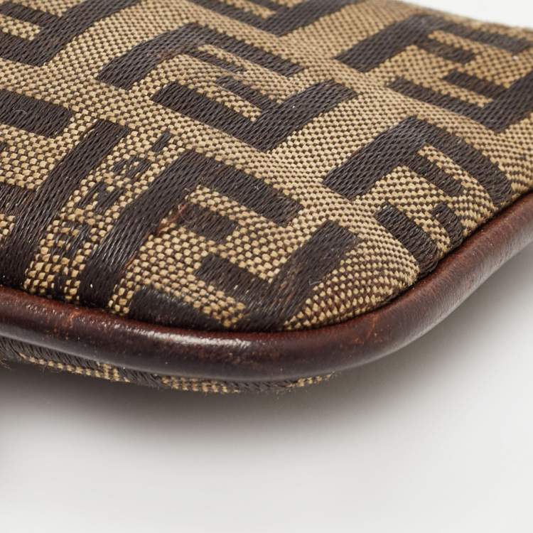 Pre Owned Fendi Tobacco Zucchino Canvas Pouch Key Ring