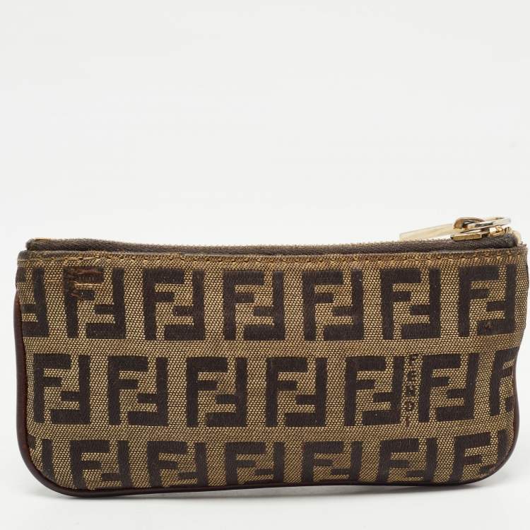 Pre Owned Fendi Tobacco Zucchino Canvas Pouch Key Ring