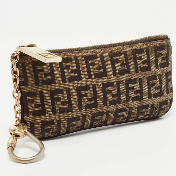 Pre Owned Fendi Tobacco Zucchino Canvas Pouch Key Ring