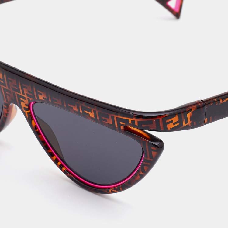 Pre Owned Fendi Brown/Dark Blue Pink Logo FF 0383/S Cat Eye Sunglasses