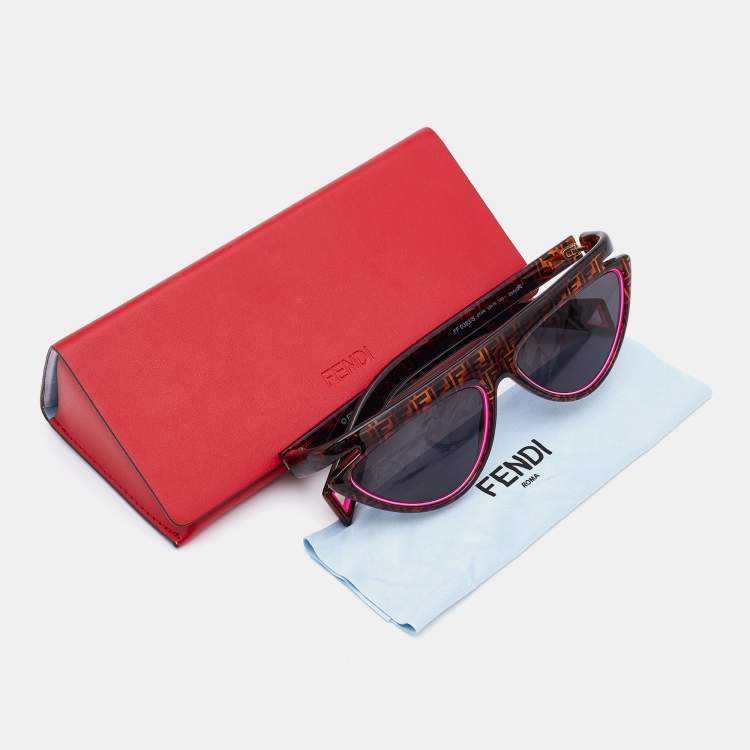 Pre Owned Fendi Brown/Dark Blue Pink Logo FF 0383/S Cat Eye Sunglasses
