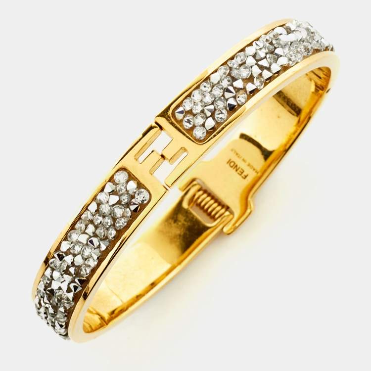 Pre Owned Fendi Fendista Crystal Studded Gold Tone Bracelet S