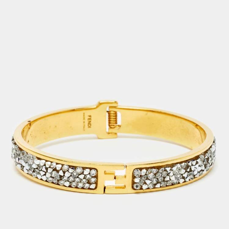 Pre Owned Fendi Fendista Crystal Studded Gold Tone Bracelet S