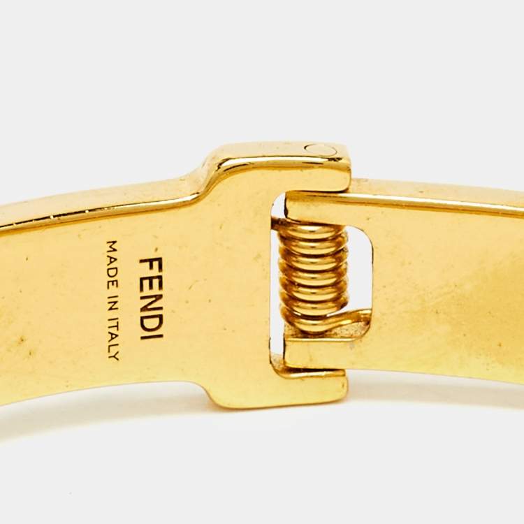 Pre Owned Fendi Fendista Crystal Studded Gold Tone Bracelet S